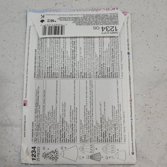 Simplicity 1234 Fashion Doll 11.5" Disney Frozen Sewing Pattern Uncut - Picture 2 of 3